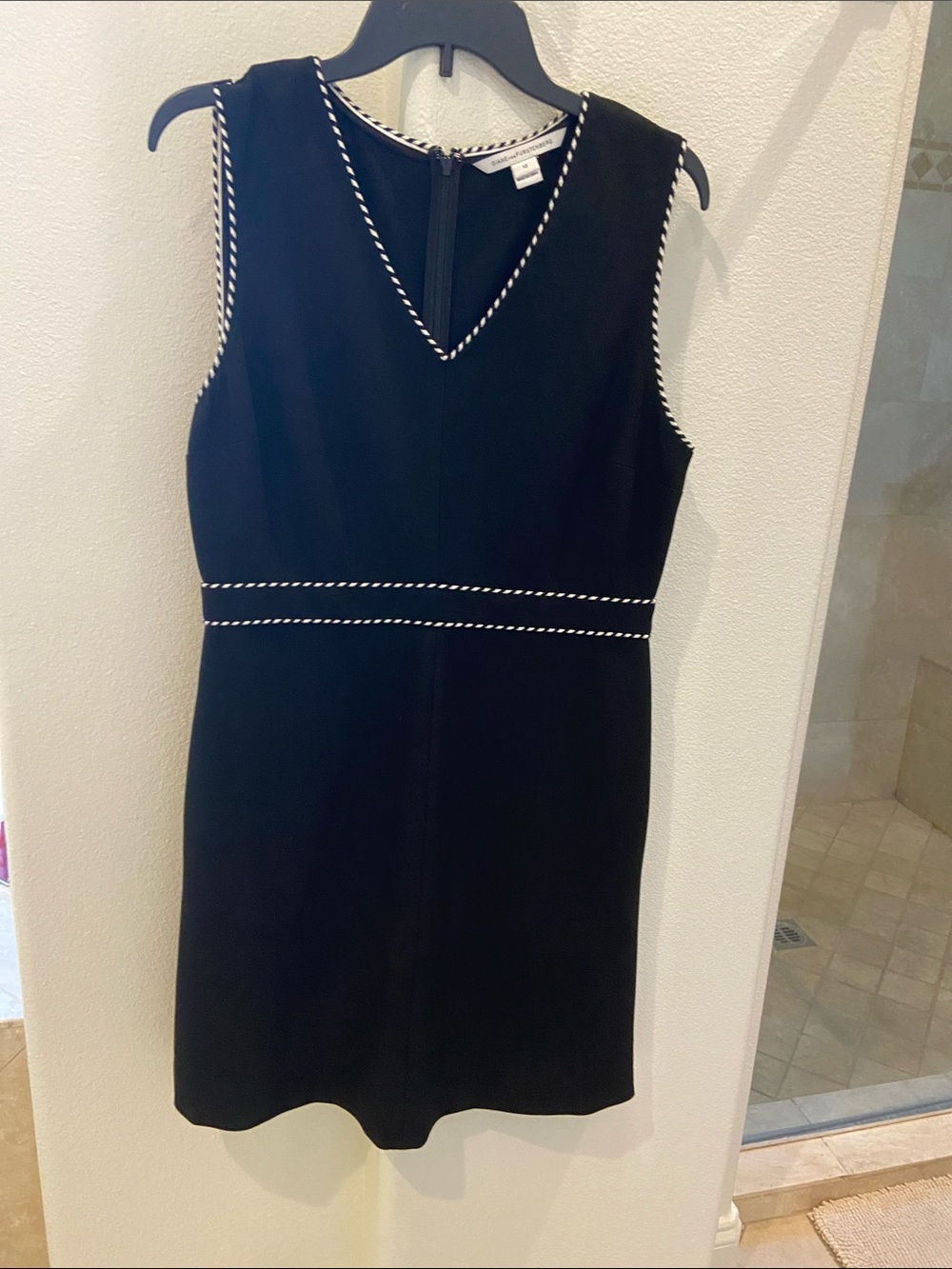 Diane Von Furstenberg Black Mini Dress with White Trim